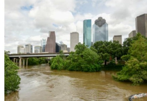 Flooded Houston bayou near downtown